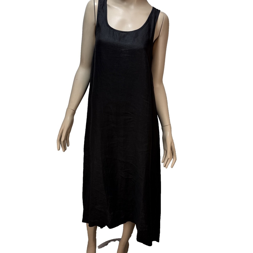Courtney Washington Midi Sleeveless Black Linen Dress Size M Pockets Made‎ USA